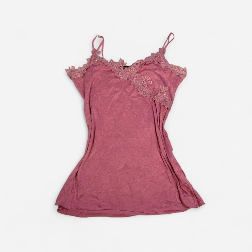 Vintage y2k Fang sequin lace beaded fairy pink tank top